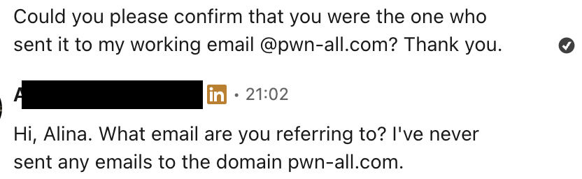 Ответ в LinkedIn от реального владельца почтового ящика Ответ в LinkedIn от реального владельца почтового ящика